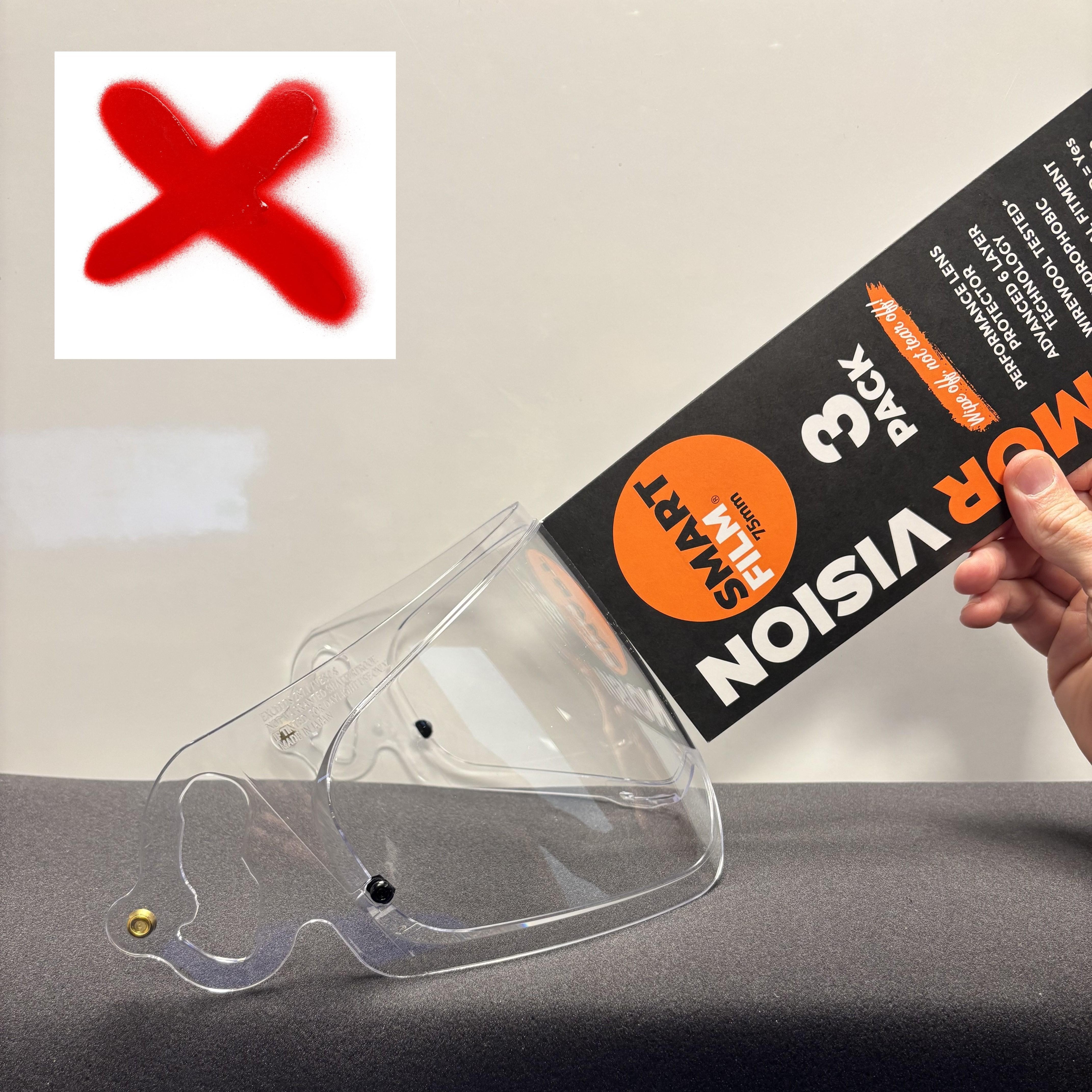 75mm SMARTFILM RACING VISOR PROTECTOR (PACK OF 3) designed for cylindrical visors will not work with spherical visors