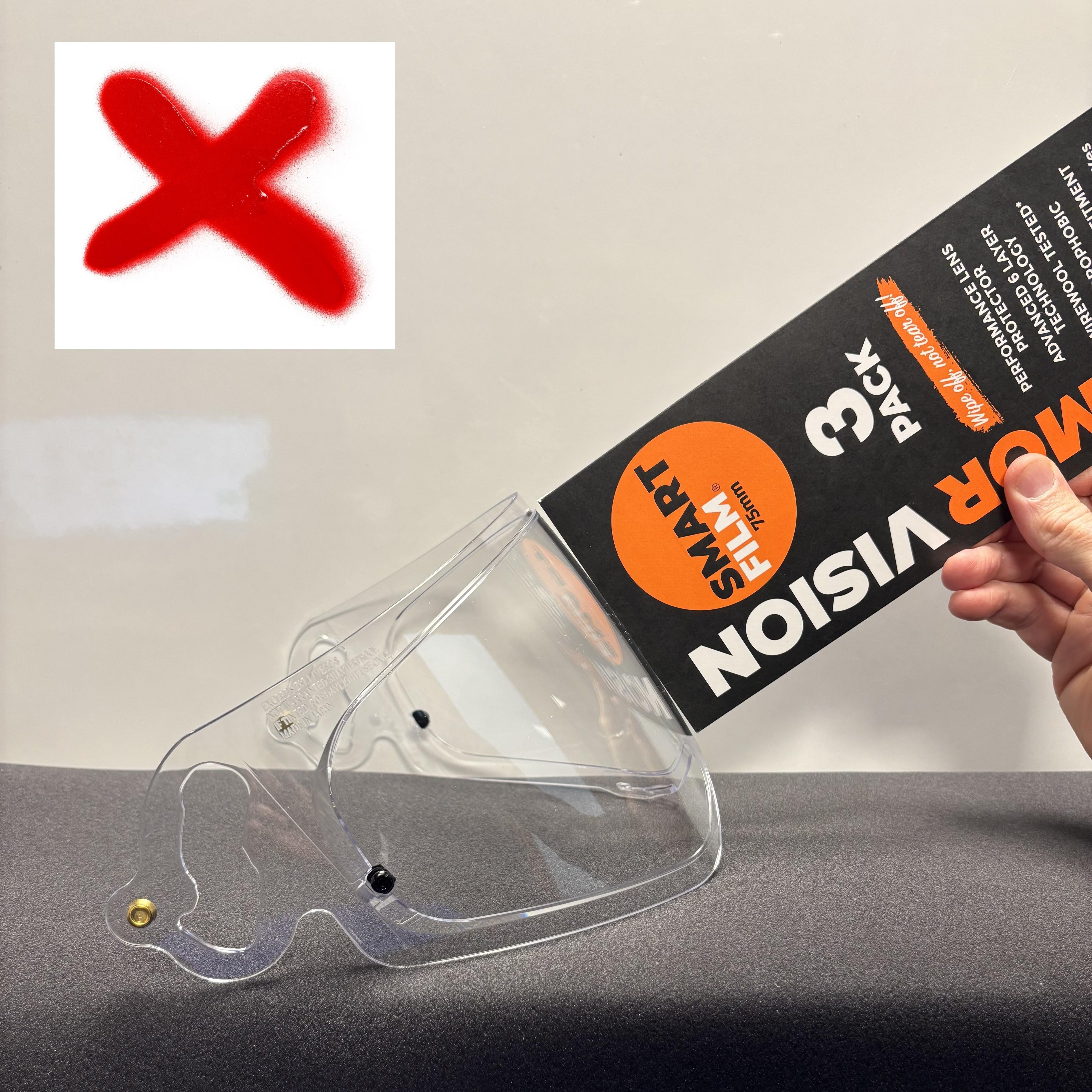 75mm SMARTFILM RACING VISOR PROTECTOR (PACK OF 3) designed for cylindrical visors will not work with spherical visors