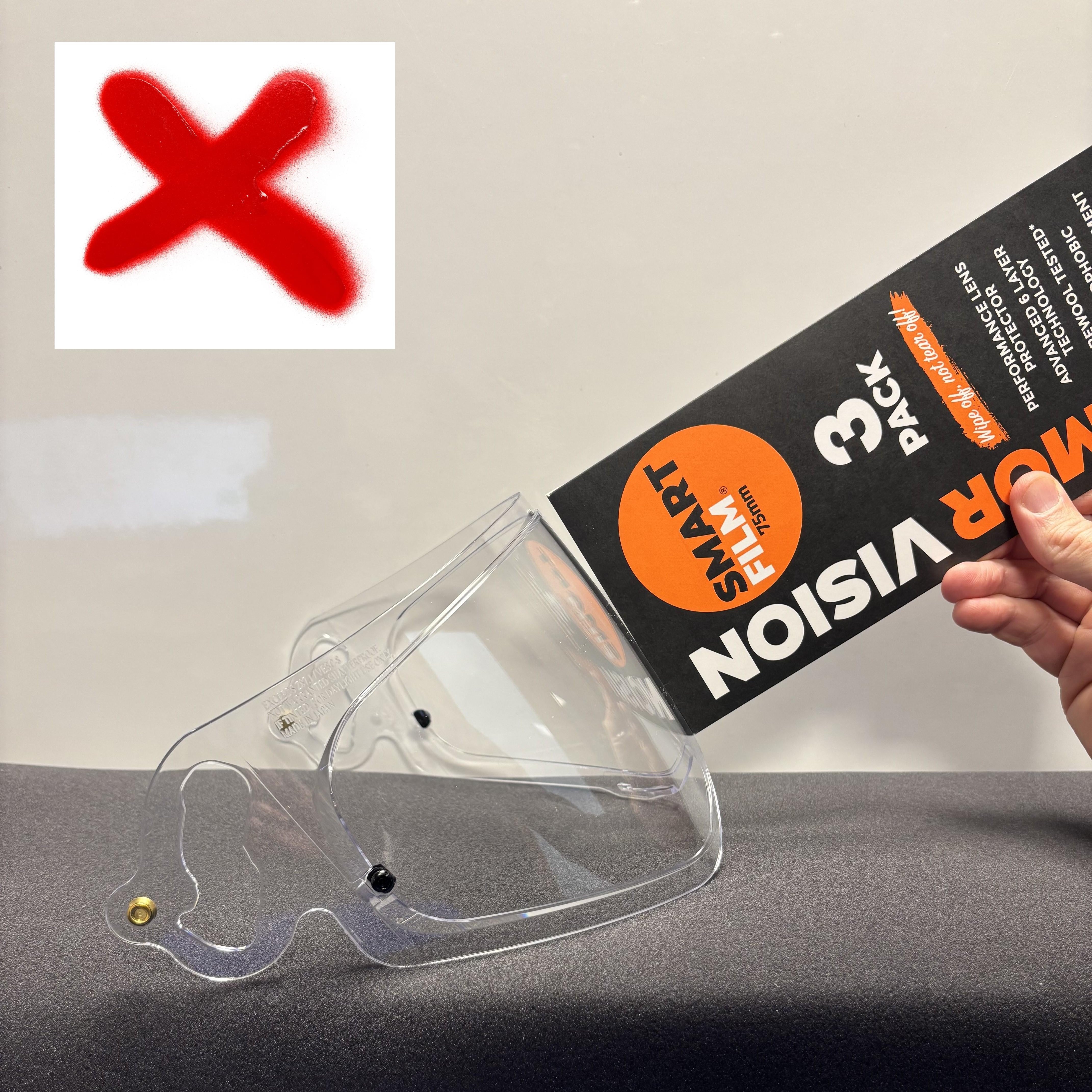 75mm SMARTFILM RACING VISOR PROTECTOR (PACK OF 3) designed for cylindrical visors will not work with spherical visors