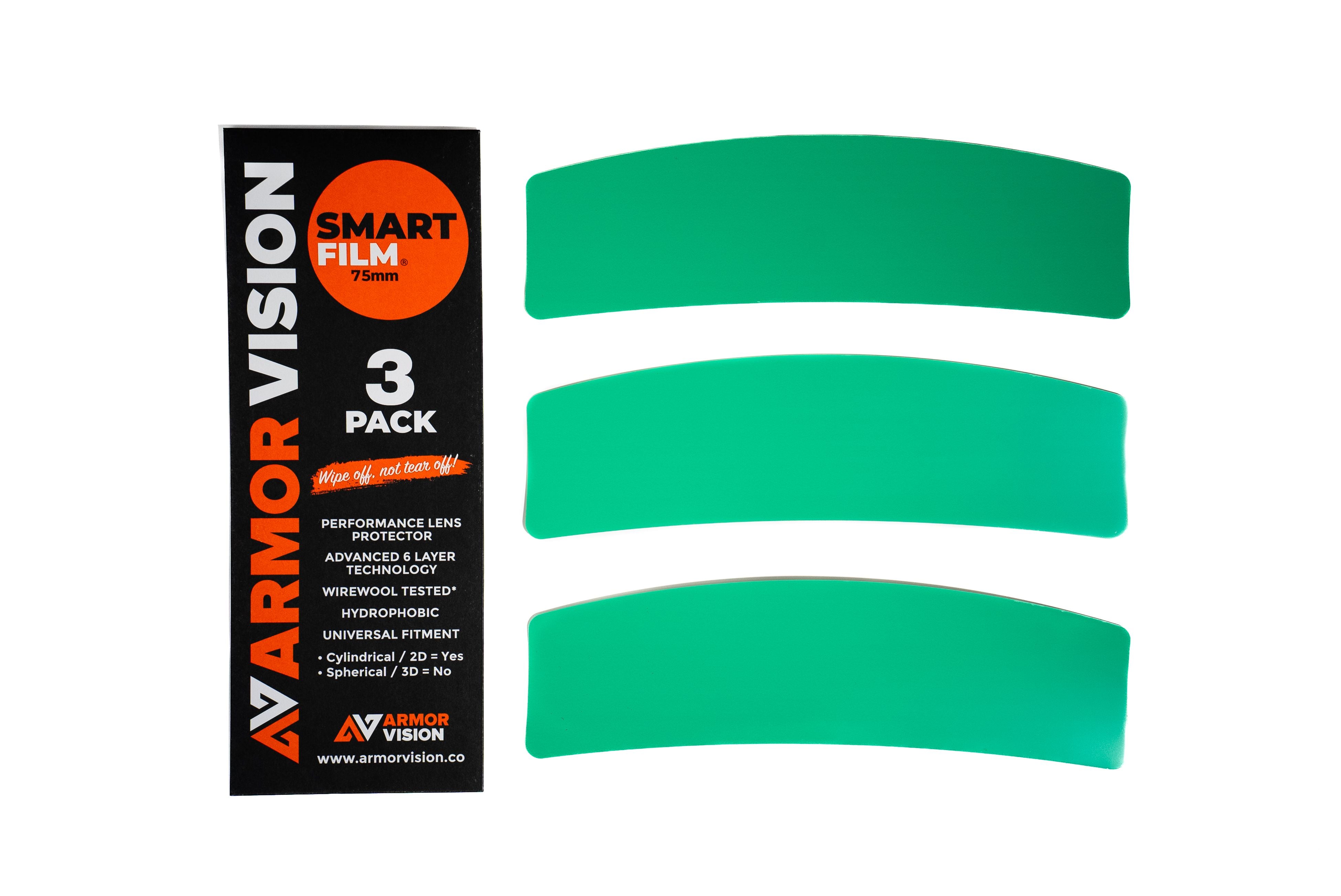 75mm SMARTFILM RACING VISOR PROTECTOR (PACK OF 3) designed for cylindrical visors will not work with spherical visors